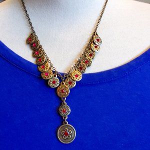 18" Bronze Rhinestone Disc Drop Pendant Necklace Casual Women Fashion Jewelry